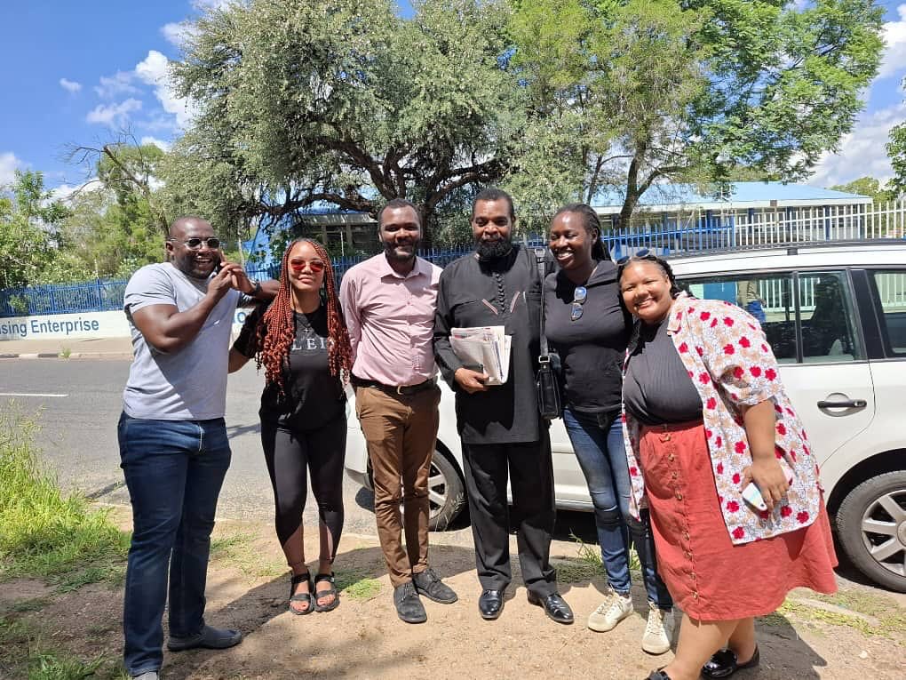 Outside the NMH headquarters in Windhoek, a group of journalists and supporters held a silent protest