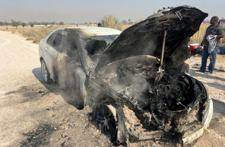 NEFF Deputy President’s Car Goes Up in Flames Near Oshakati
