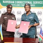 Commissioner-General Evariste Murenzi (Left), NCS Commissioner-General Raphael Tuhafeni Hamunyela(Right)