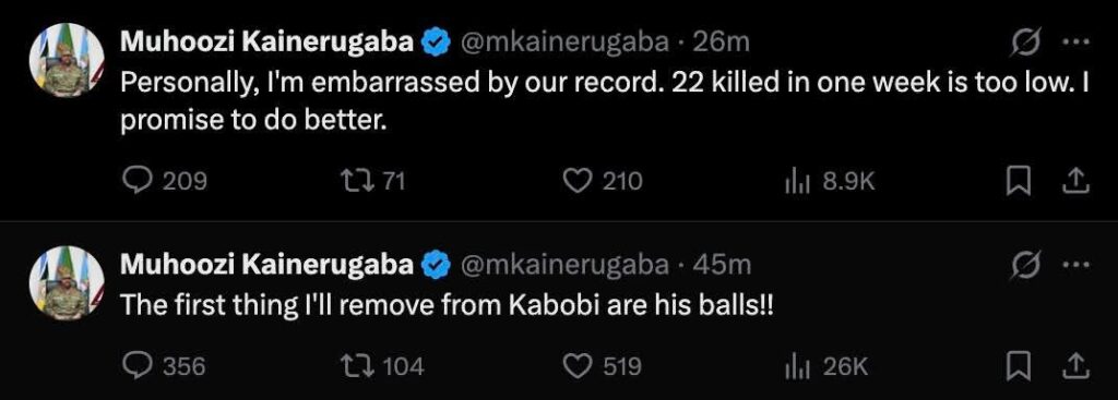Museveni’s Son and Army Chief Boasts of Killings, Says Current Count Too Low, Promises More 3 General Muhoozi Kainerugaba's post