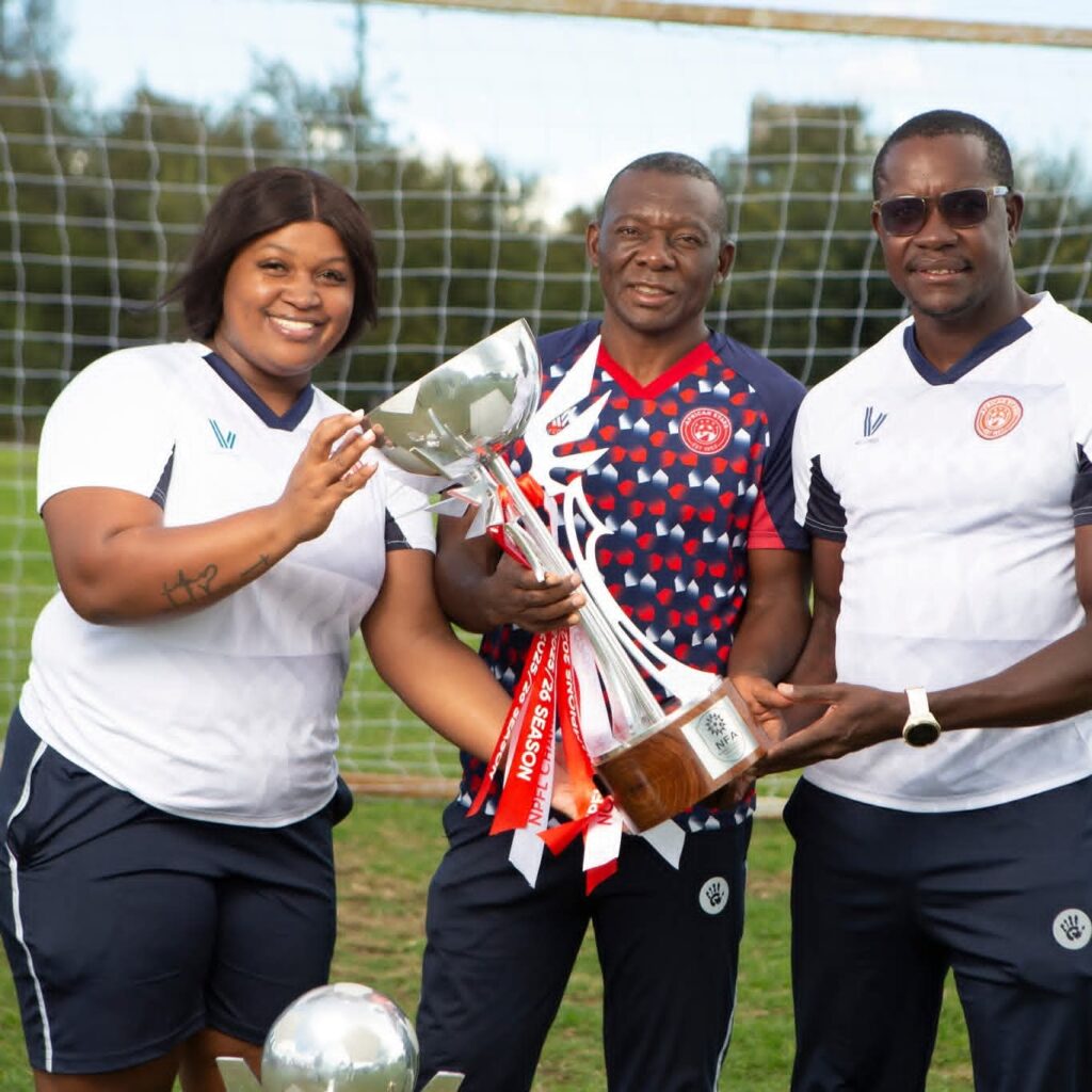 African Stars part ways with head coach Agnus Elemu after cup setback 1 Agnus Elemu (middle) celebrate Namibia Premier League trophy with African staff membes