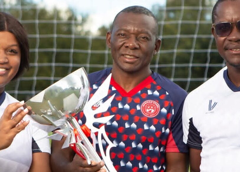 Rundu Chiefs FC Officially Announce the Appointment of Agnus Chabala Elemu 2 Agnus Elemu (middle) celebrate Namibia Premier League trophy with African staff membes