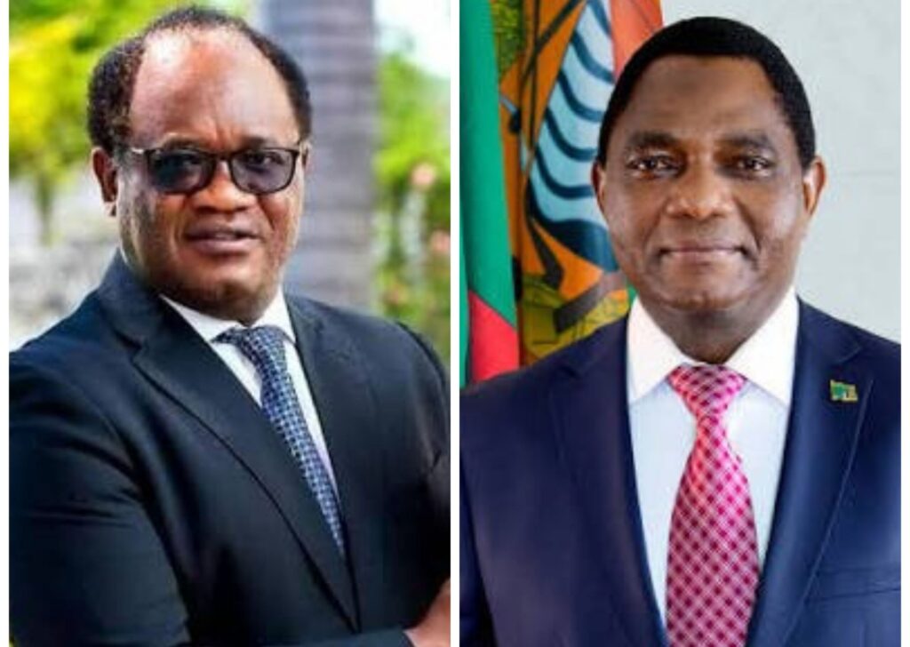 Opposition presidential candidate Brian Mundubile (left) and President Hakainde Hichilema (right)
