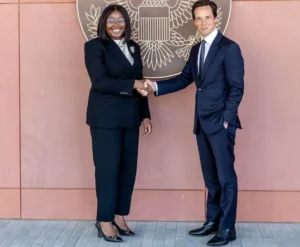 Minister of Information and Communication Technology (MICT), Emma Teofelius and US Ambassador to Namibia John Giordano