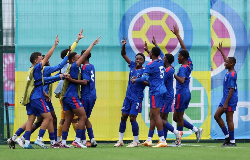 Baby Warriors End FIFA U15 World Cup Campaign with Victory Over Nicaragua 3 BAKU, AZERBAIJAN - OCTOBER 29: Namibia celebrate scoring a goal during the match between Trinidad and Tobago and Namibia in the Quarter Final of the FIFA Under-15 World Cup & Festival 2026 on October 29, 2026 in Baku, Azerbaijan. (Photo by Jasmin Walter - FIFA/FIFA via Getty Images)